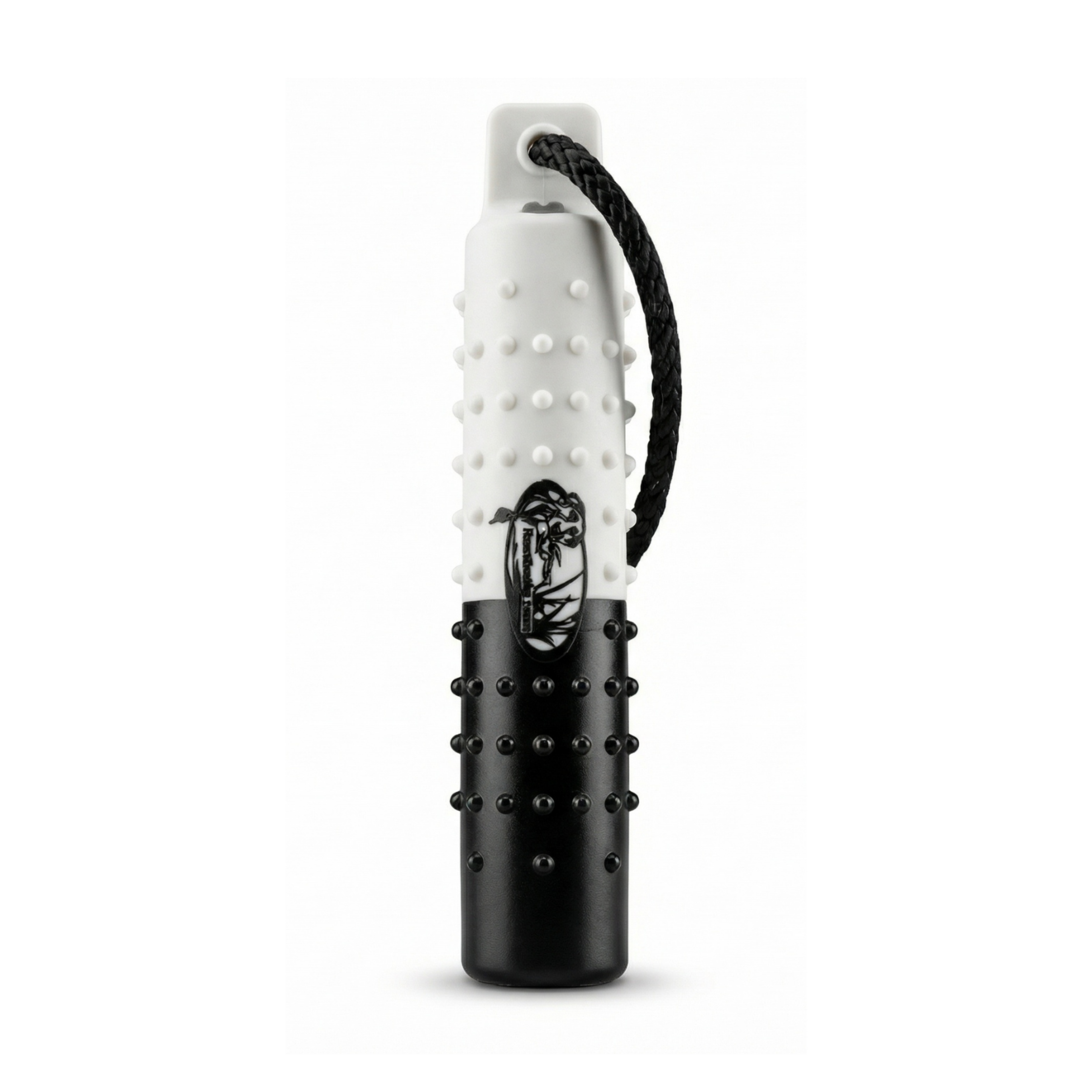 The HuntEmUp 2in Plastic Dog Training Bumper Dummy w/Valve Black White Flasher